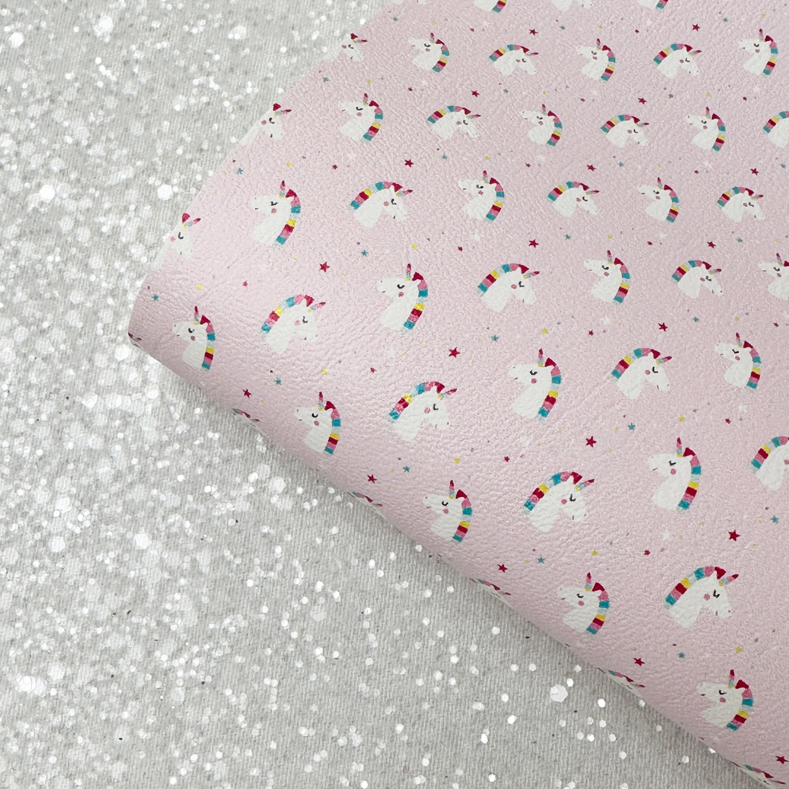 Unicorn - faux vegan Leather vinyl - canvas - choose Fabric material Sheets