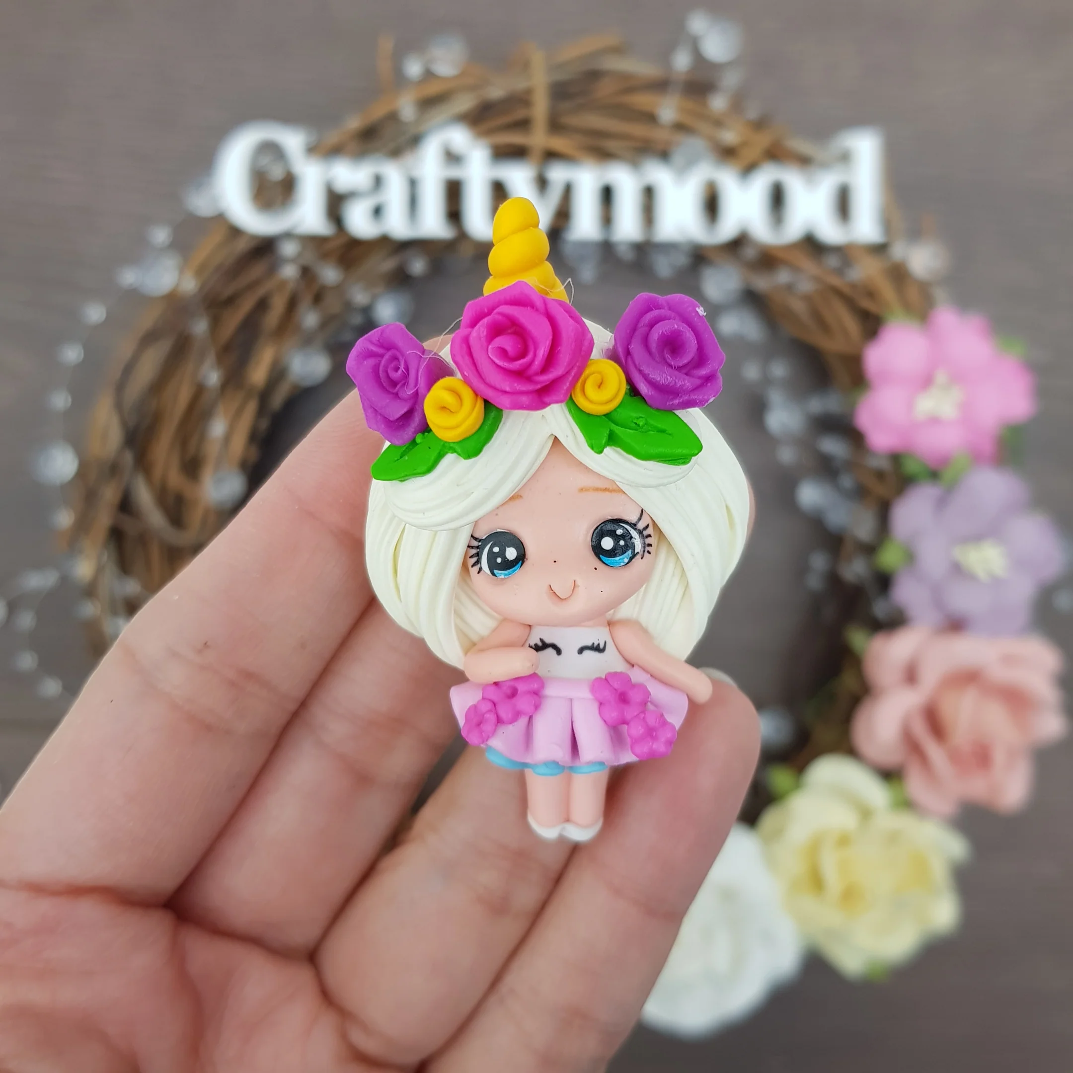 Unicorn girl  - Handmade Flatback Clay Bow Centre