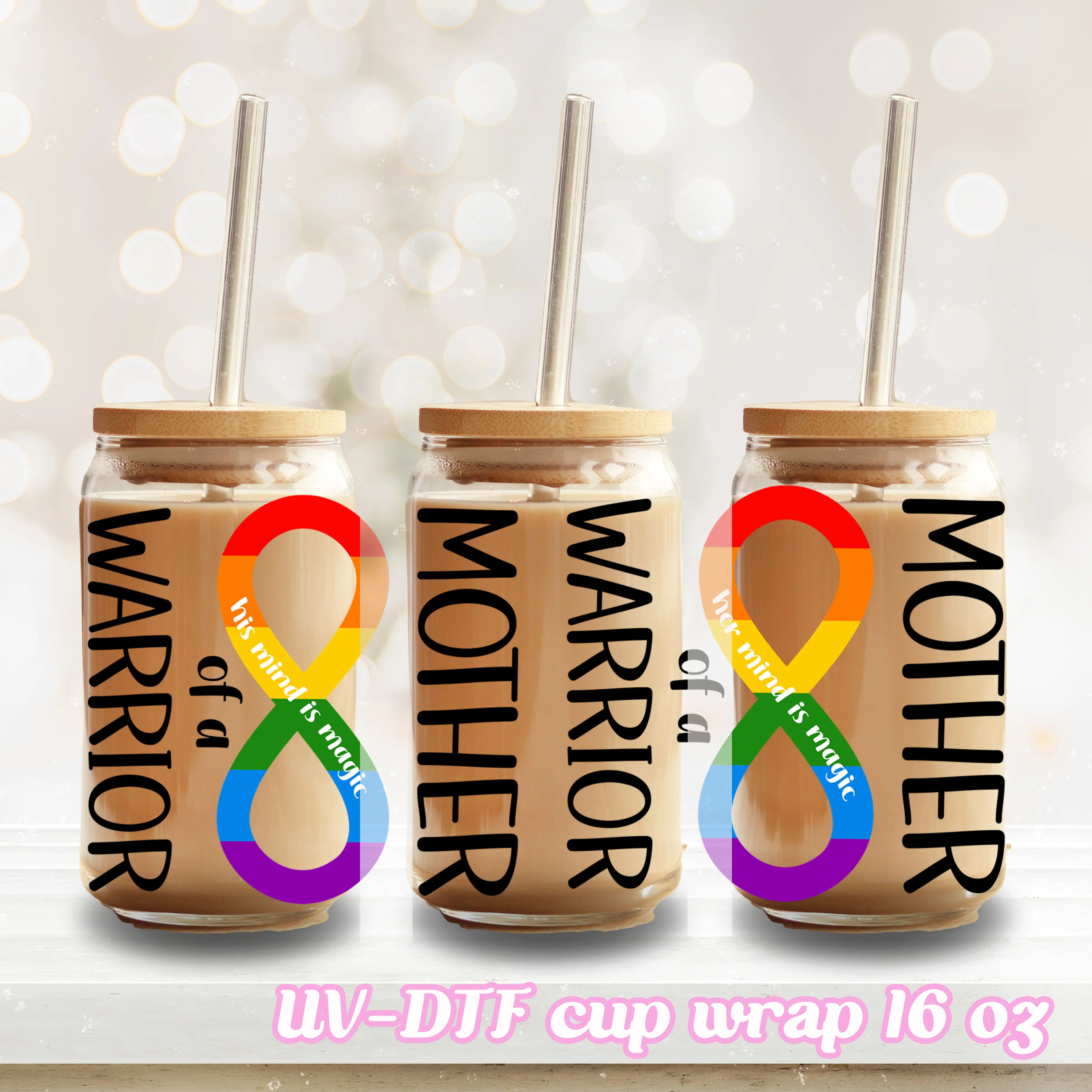UV DTF - Autism Awareness Mother - 16oz Libbey Glass Cup Wrap Only