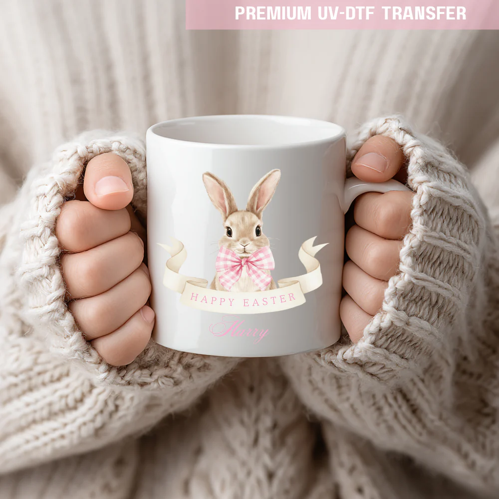UV DTF decal - bunny - pink - Easter - DTF ready to press