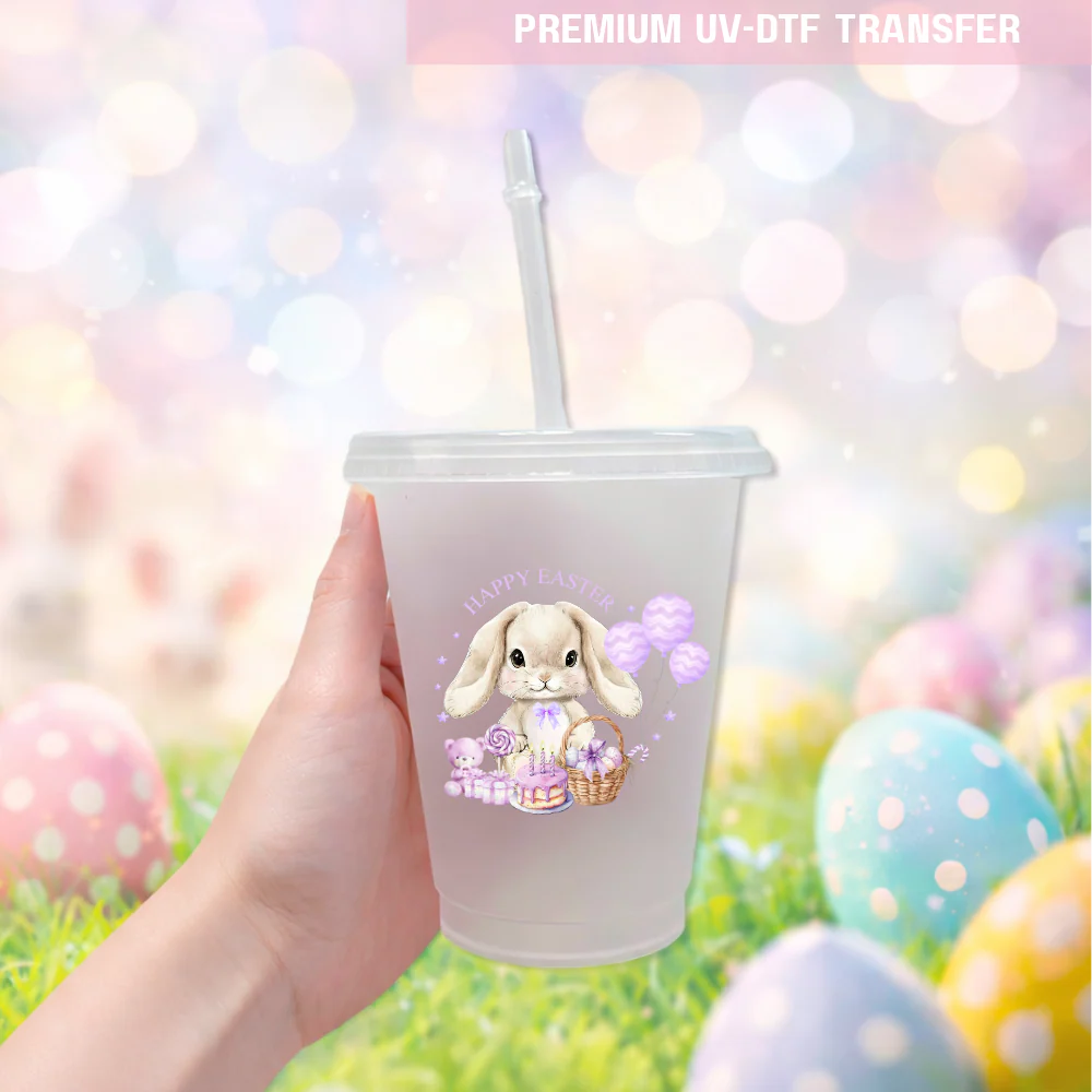 UV DTF decal - bunny rabbit and balloon - lilac - Easter - DTF ready to press - Image 2