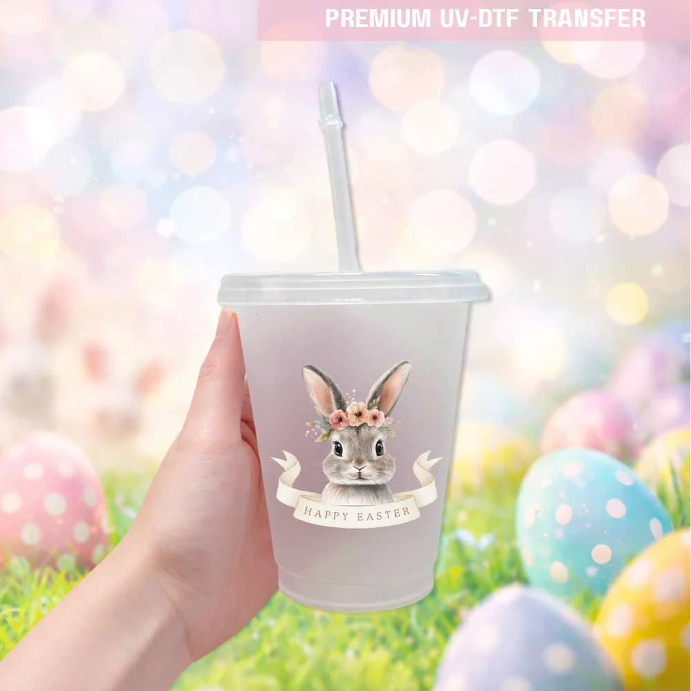 UV DTF decal - cute rabbit bunny flower - Easter - DTF ready to press - Image 2