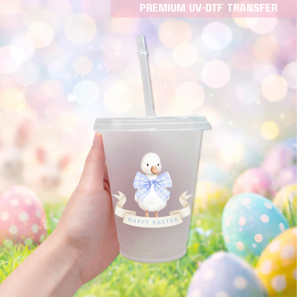 UV DTF decal - cygnet gingham bow - blue - Easter - DTF ready to press - Image 2