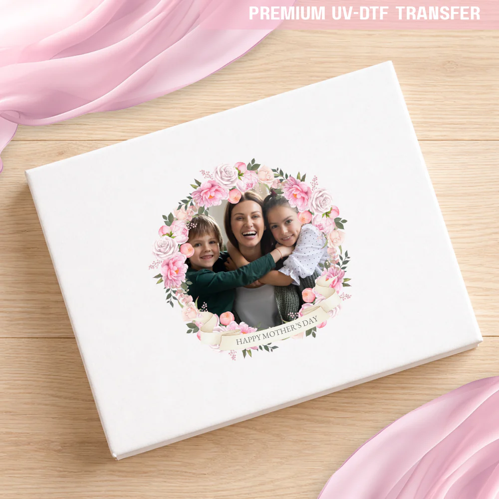 UV DTF decal - happy mothers day - pink floral wreath - Mothers day