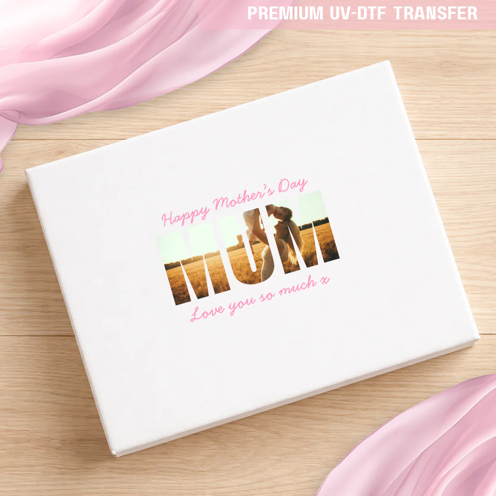 UV DTF decal - happy mothers day - pink flower - Mothers day
