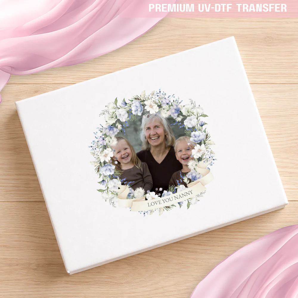 UV DTF decal - happy mothers day - white floral wreath - Mothers day