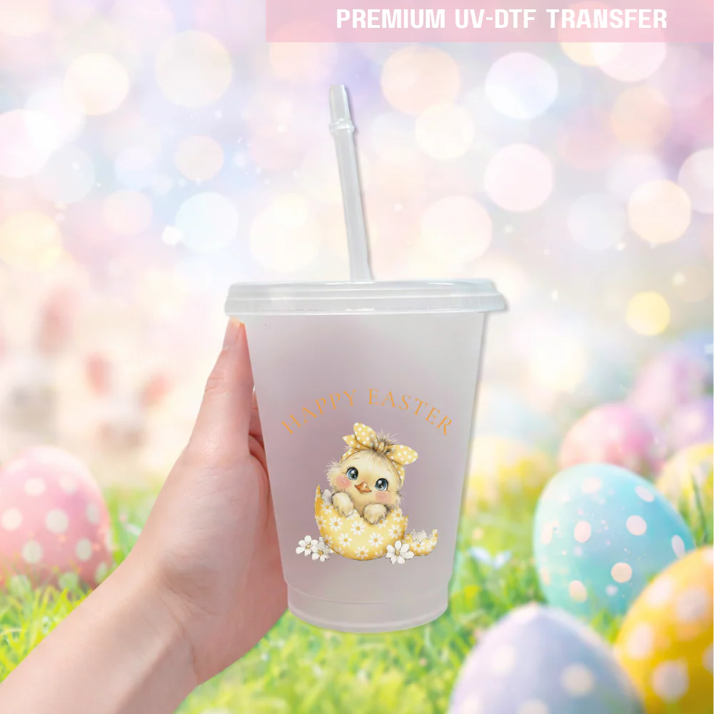 UV DTF decal - little chick flower - yellow - Easter - DTF ready to press - Image 2