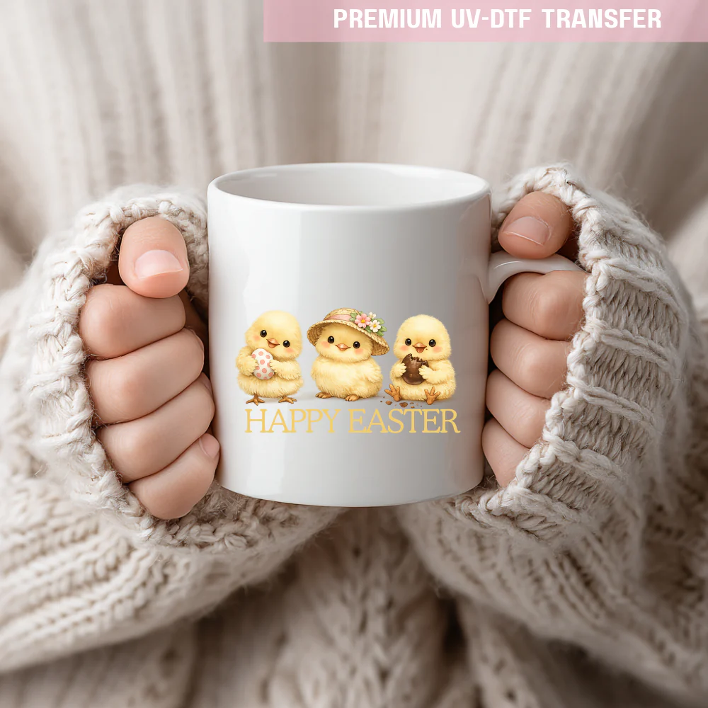 UV DTF decal - little chick triplet - Easter - DTF ready to press