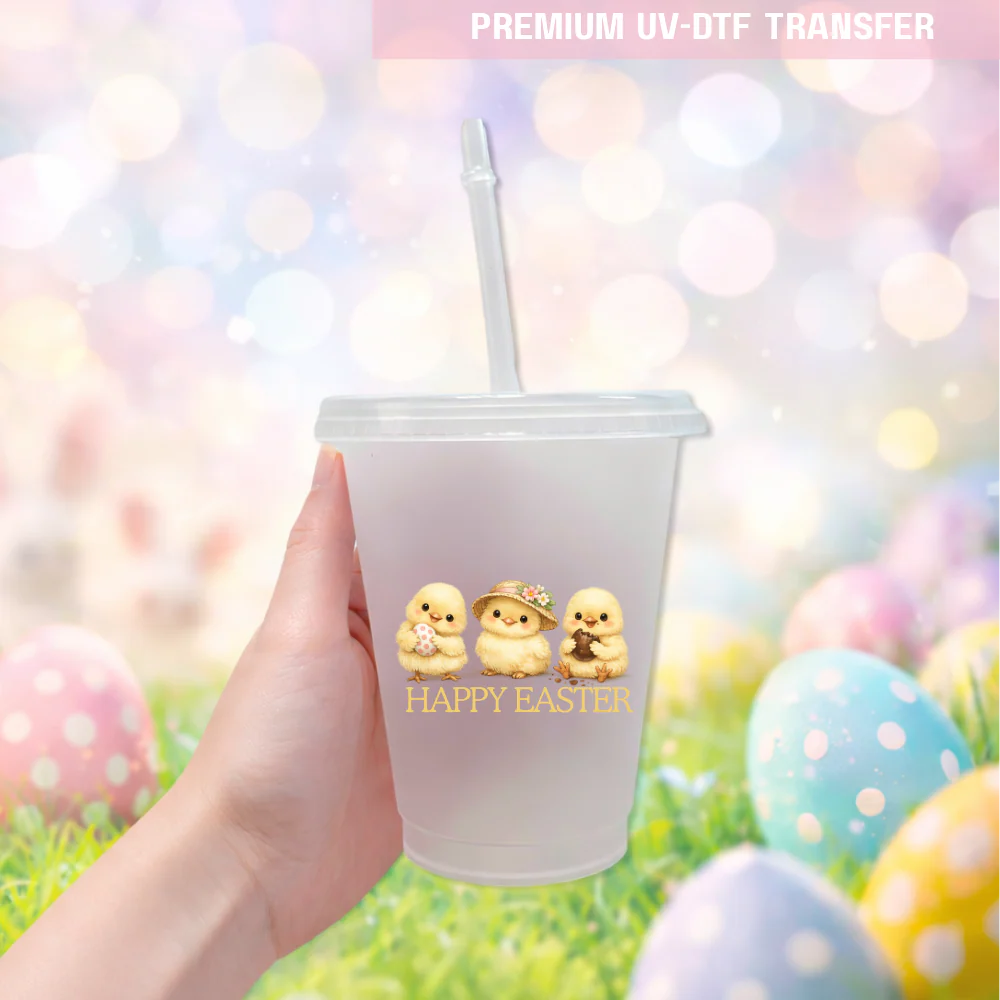 UV DTF decal - little chick triplet - Easter - DTF ready to press - Image 2