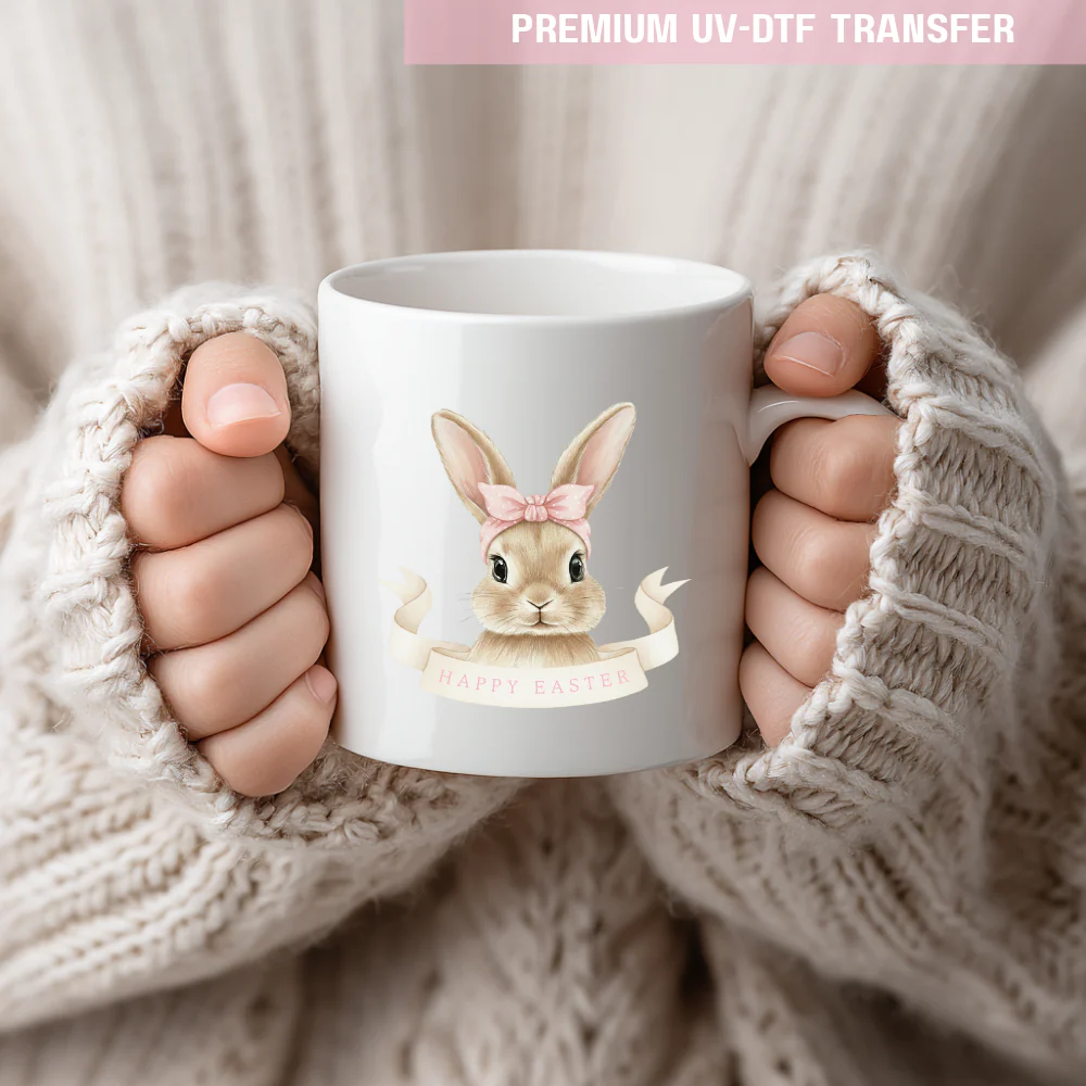 UV DTF decal - rabbit bunny - pink band - Easter - DTF ready to press