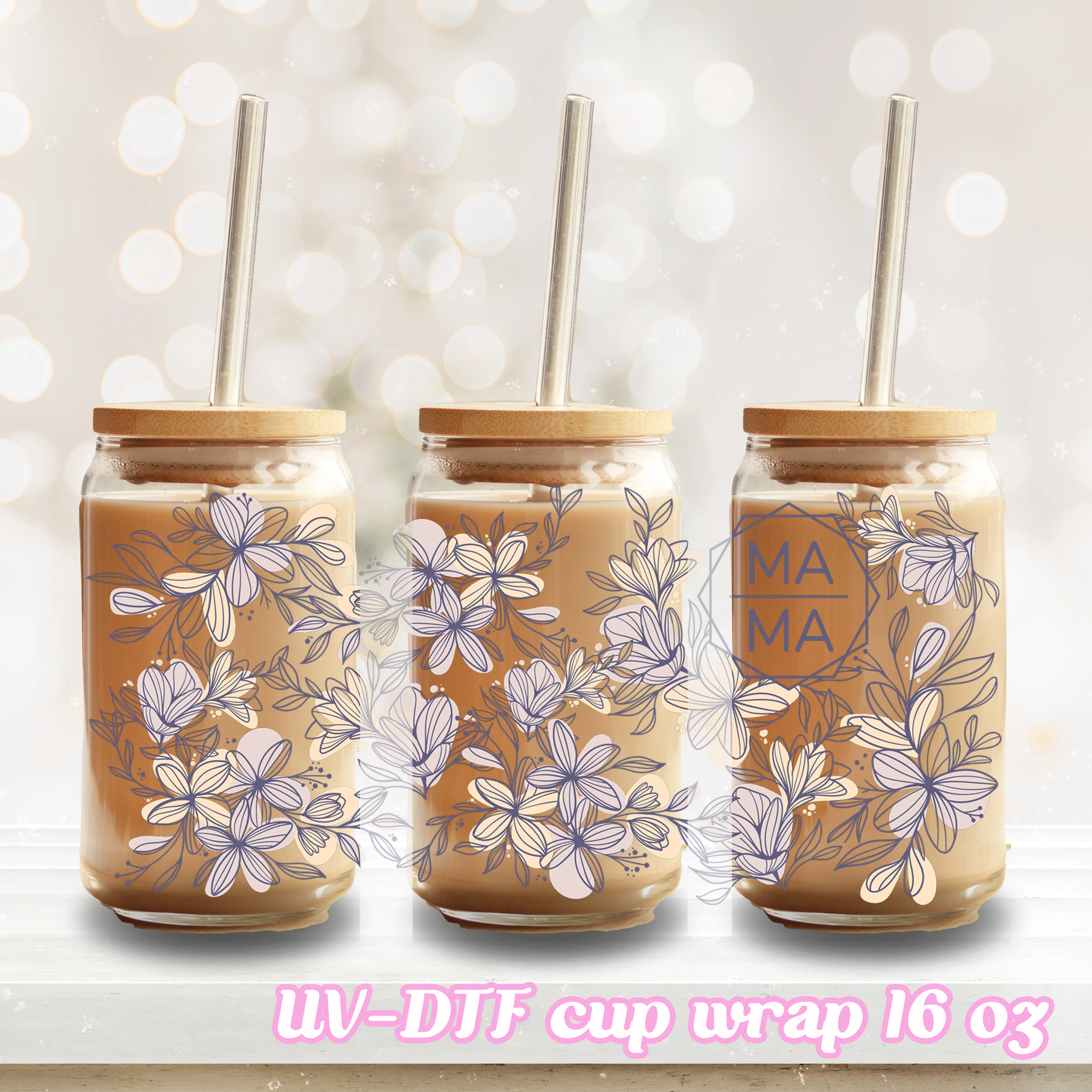UV DTF - Floral - 16oz Libbey Glass Cup Wrap Only
