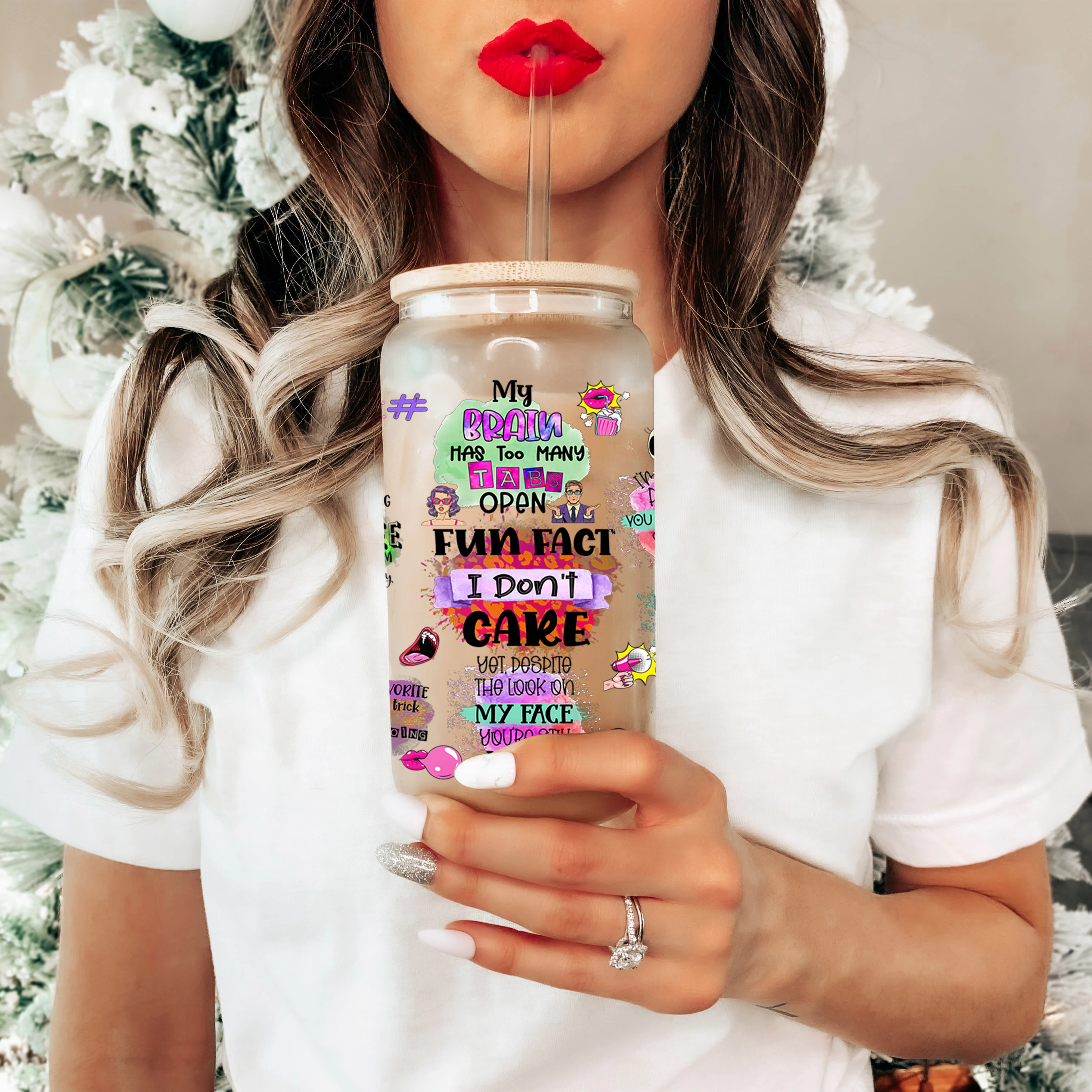 UV DTF - Fun fact I don't care - 16oz Libbey Glass Cup Wrap Only - Image 2