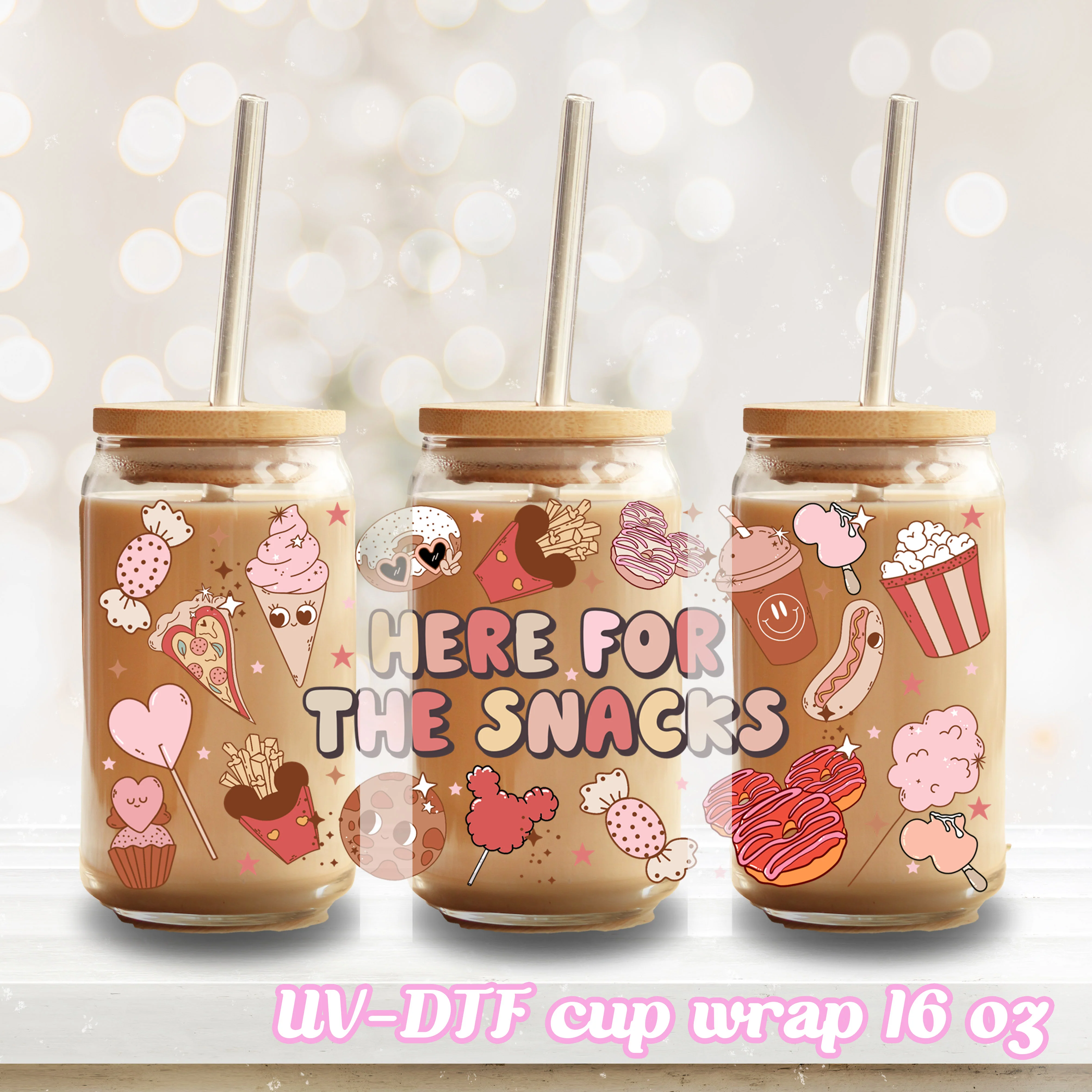 UV DTF - Here for the snack - 16oz Libbey Glass Cup Wrap Only - Image 2