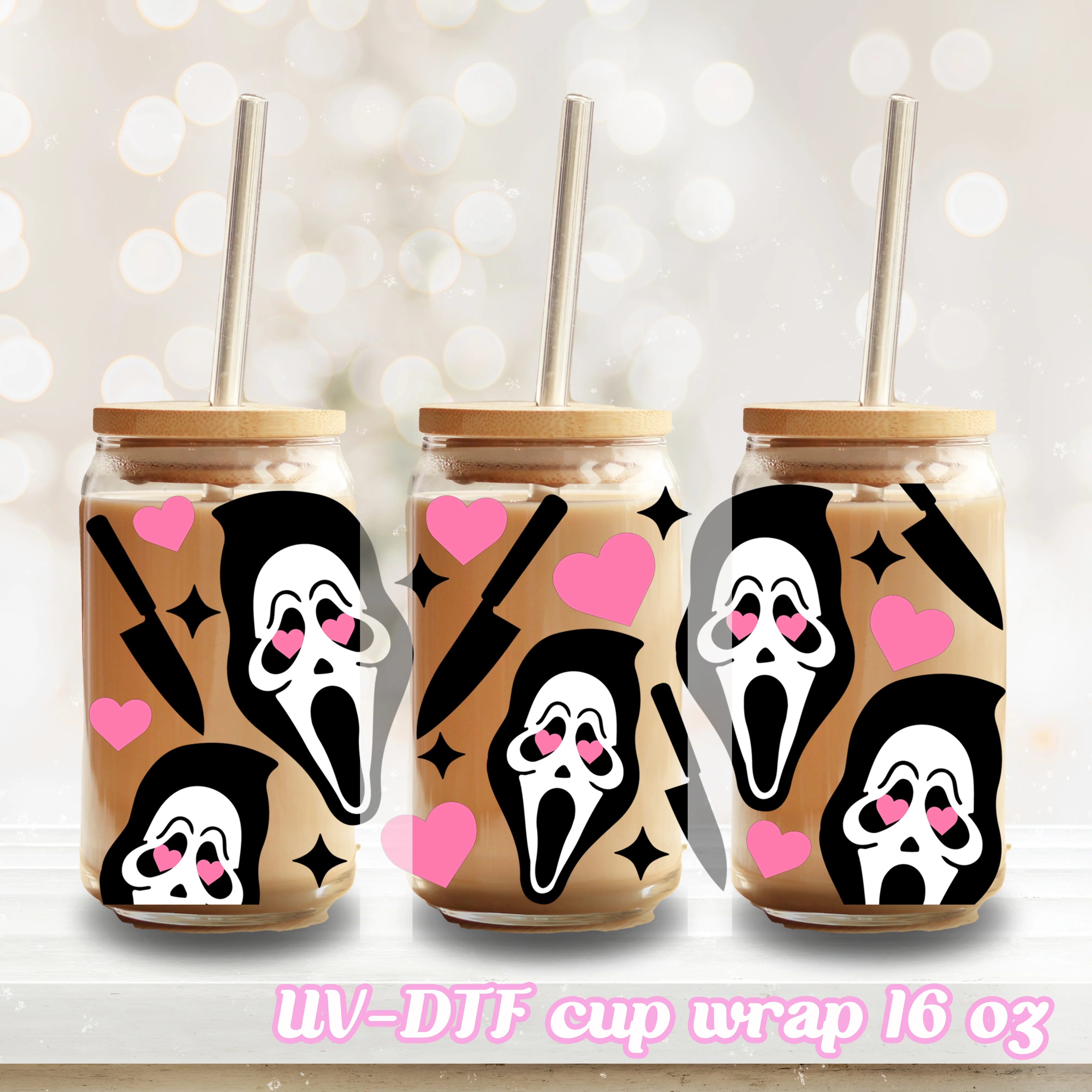 UV DTF - Horror Killer No You Hang Up - 16oz Libbey Glass Cup Wrap Only