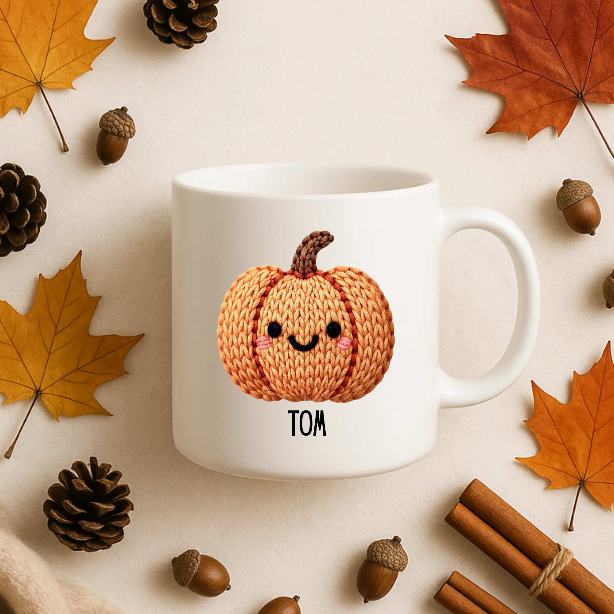 UV DTF - personalised cute knitted orange pumpkin