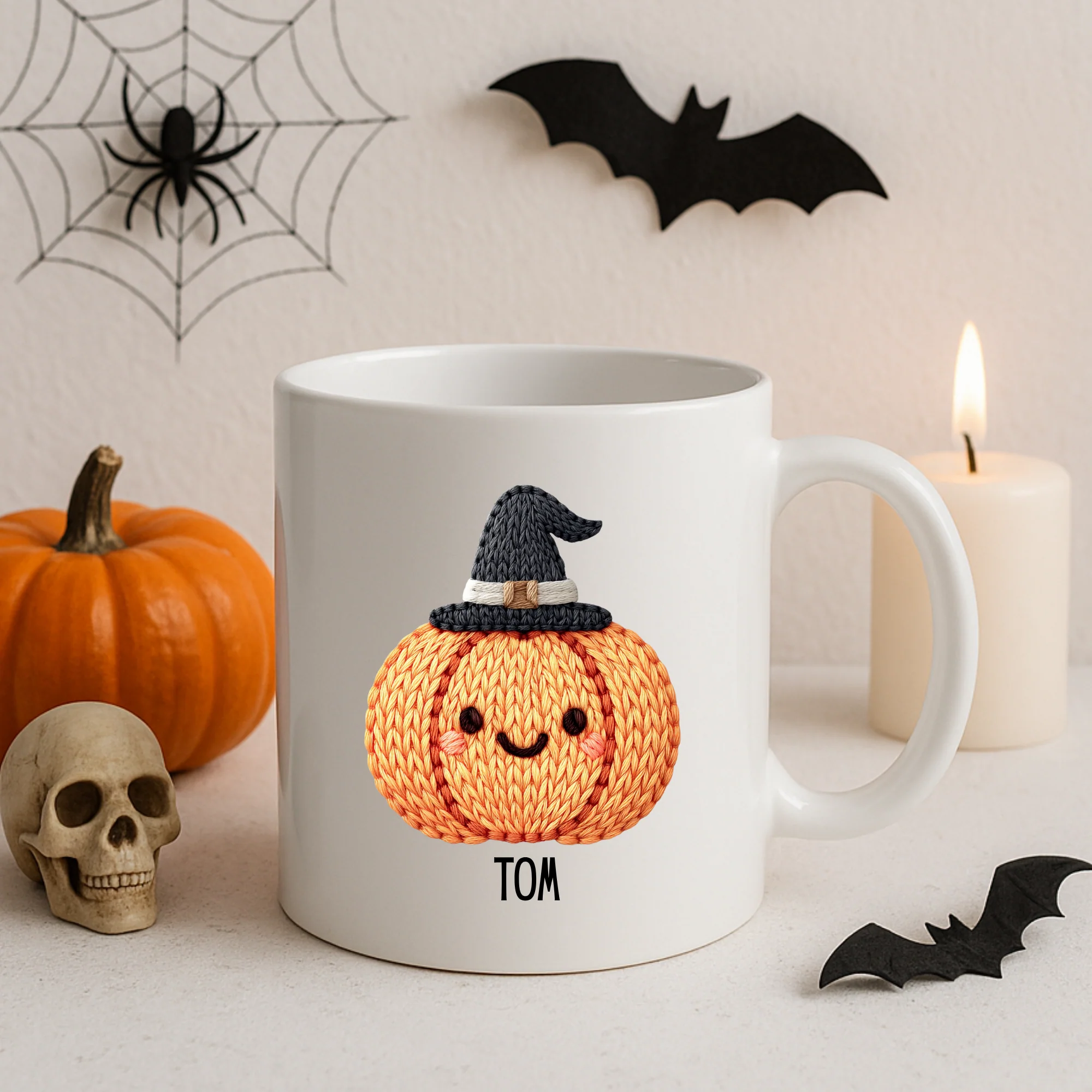 UV DTF - personalised cute knitted orange pumpkin with hat