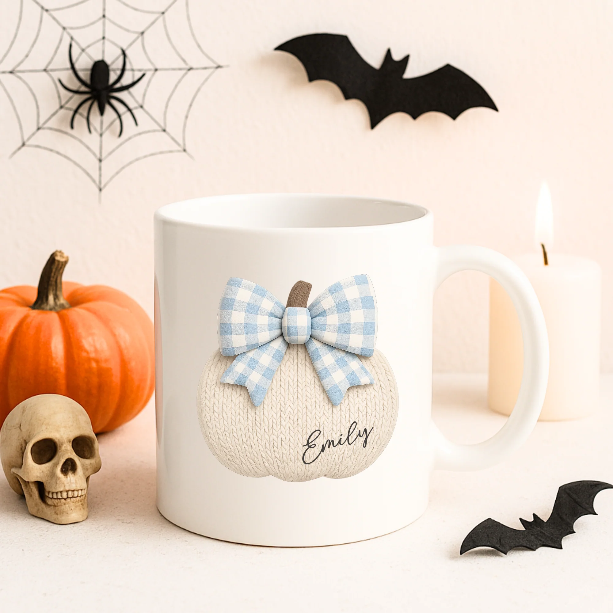 UV DTF - personalised pumpkin with blue plaid bow