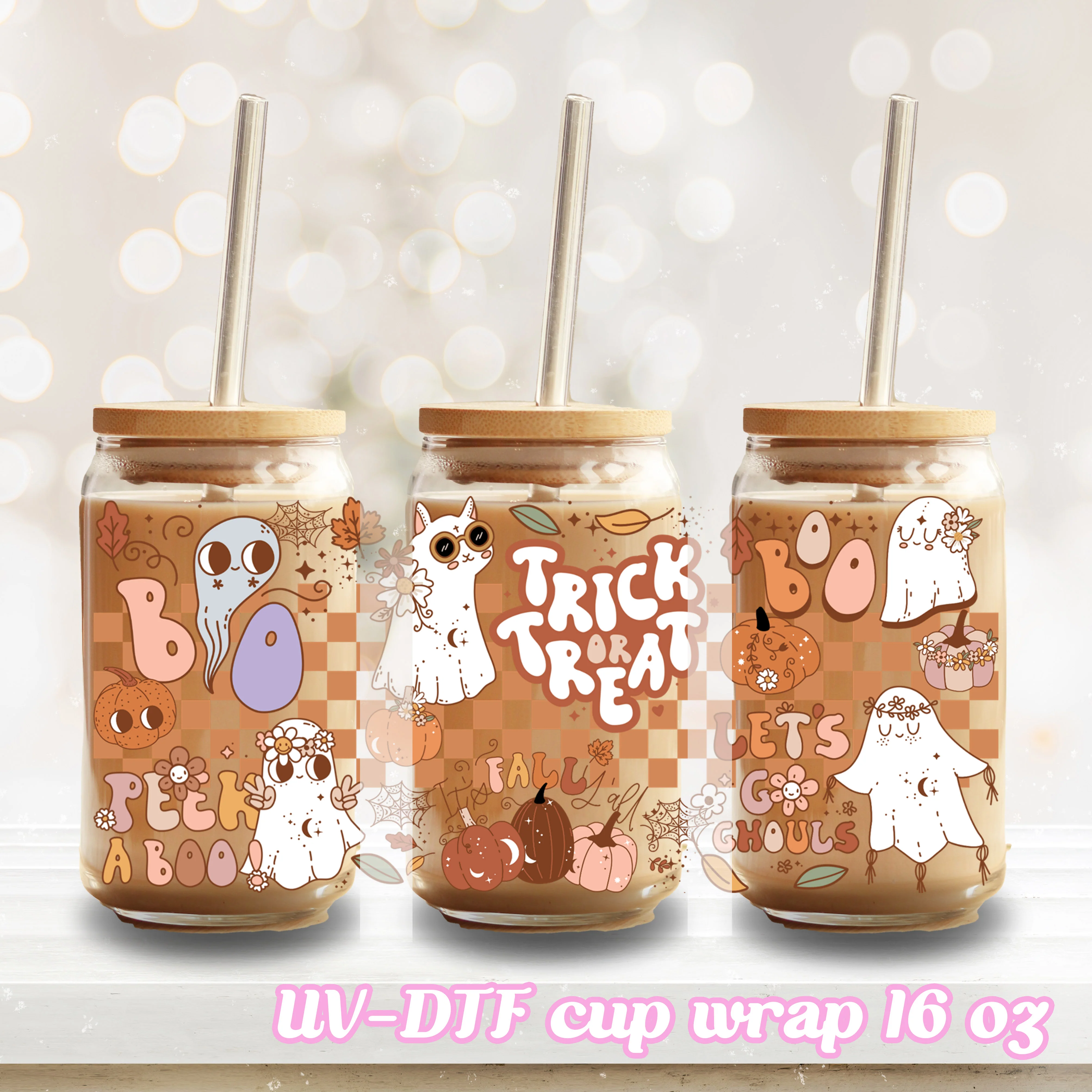 UV DTF - Trick or treat - 16oz Libbey Glass Cup Wrap Only