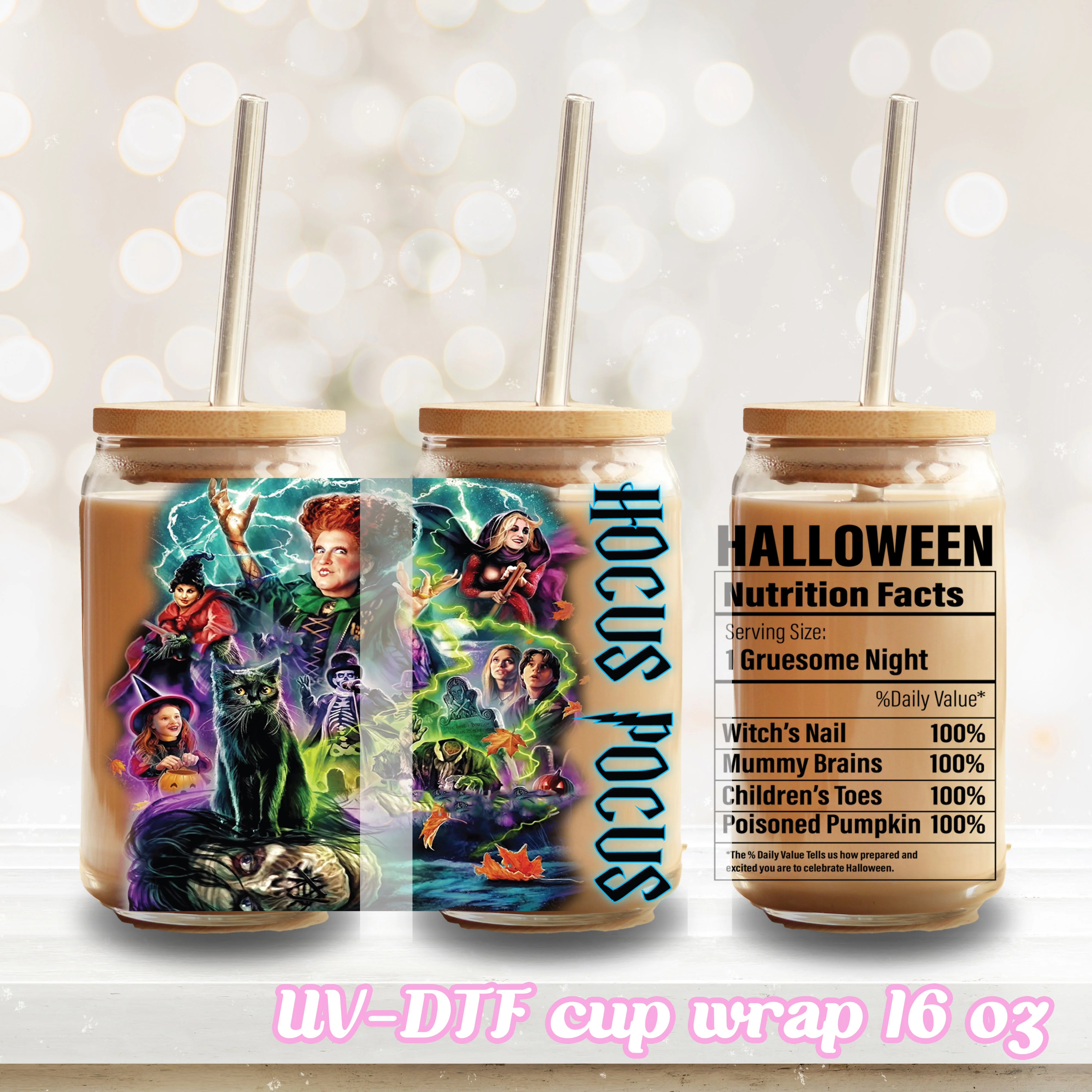 UV DTF - Witch - 16oz Libbey Glass Cup Wrap Only - Image 2