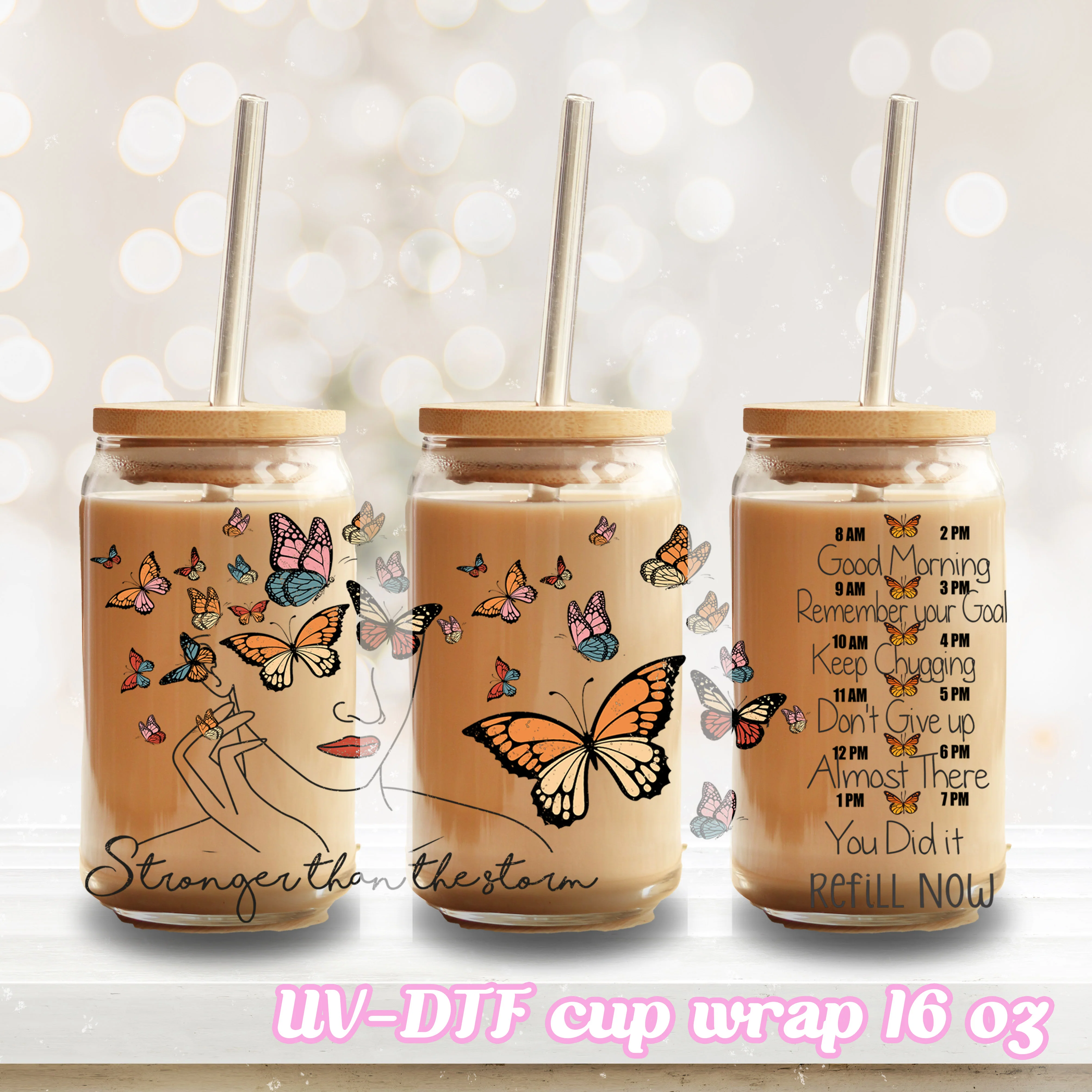UV DTF - You did it affirmation - 16oz Libbey Glass Cup Wrap Only - Image 2