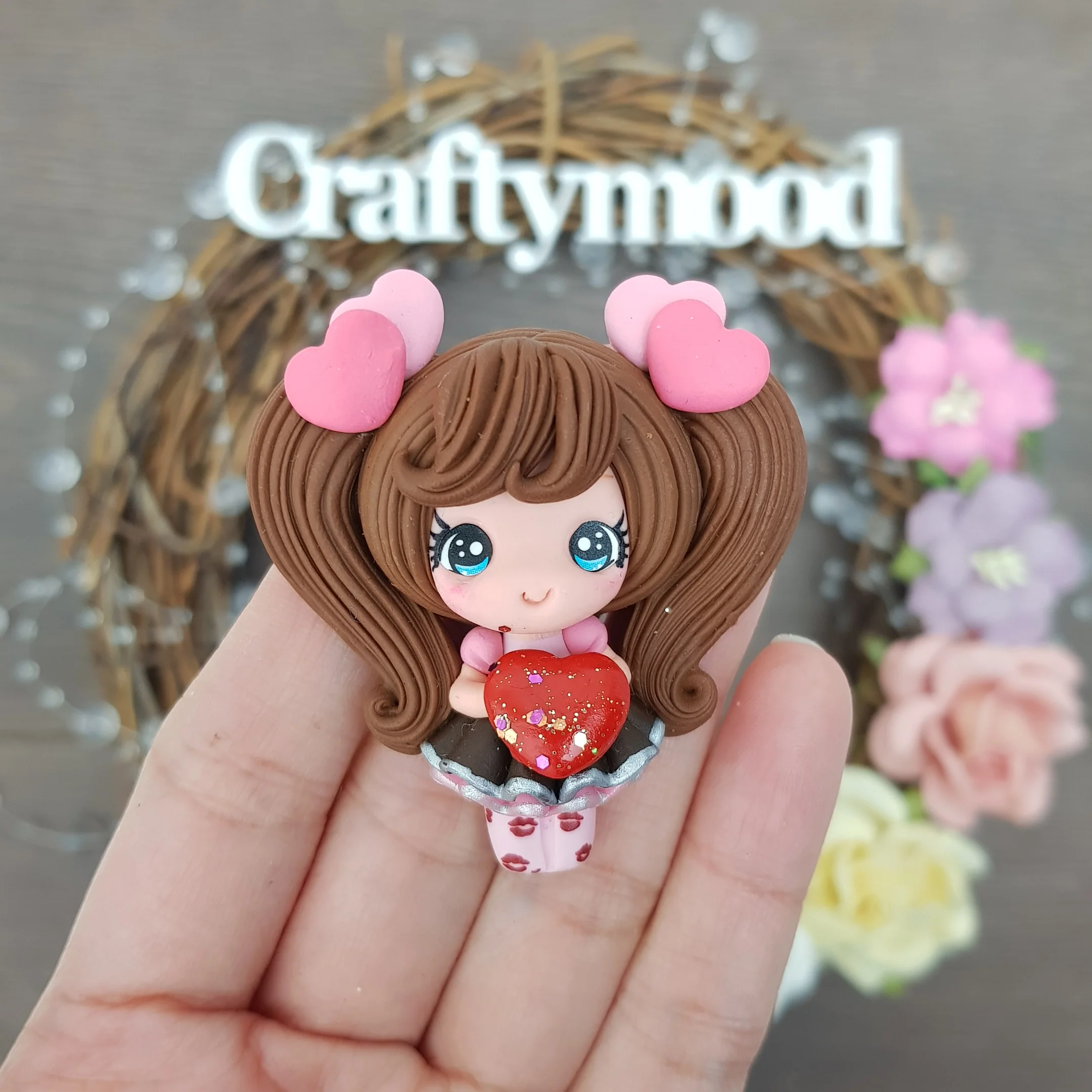 Valentine girl A - Handmade Flatback Clay Bow Centre