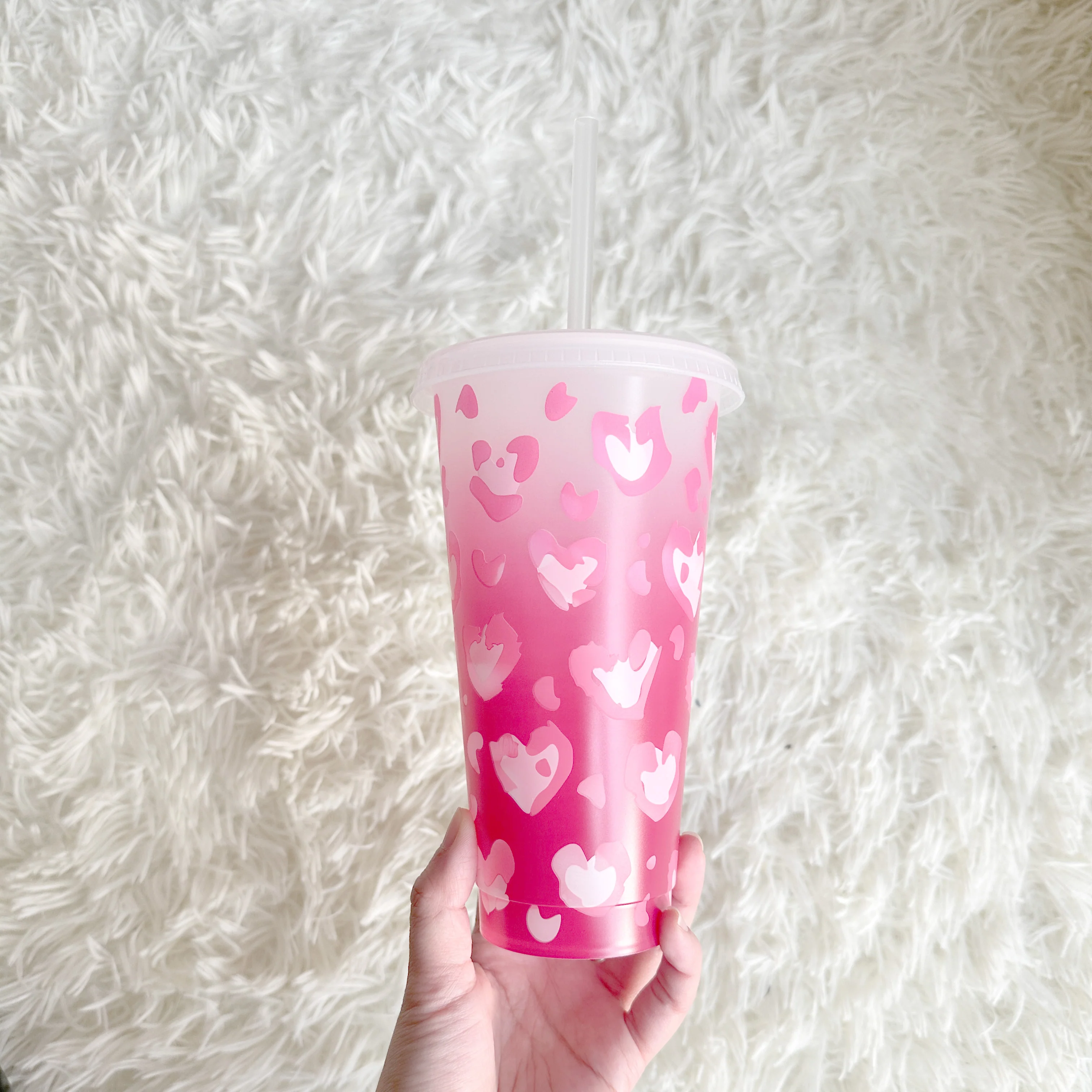 Valentine heart leopard heart cup - frosted Cold cup 24oz - Image 2