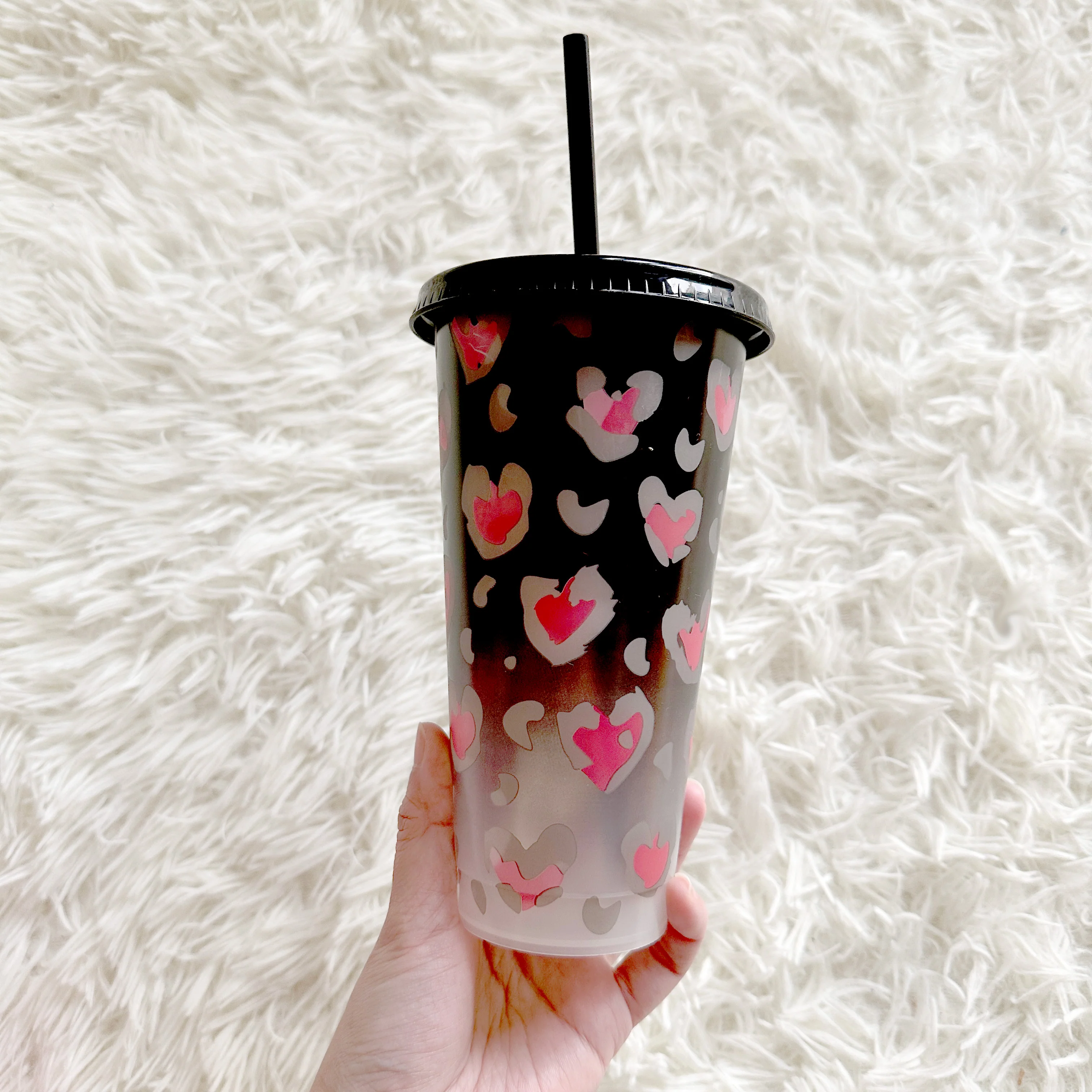 Valentine heart leopard heart cup - frosted Cold cup 24oz - Image 3