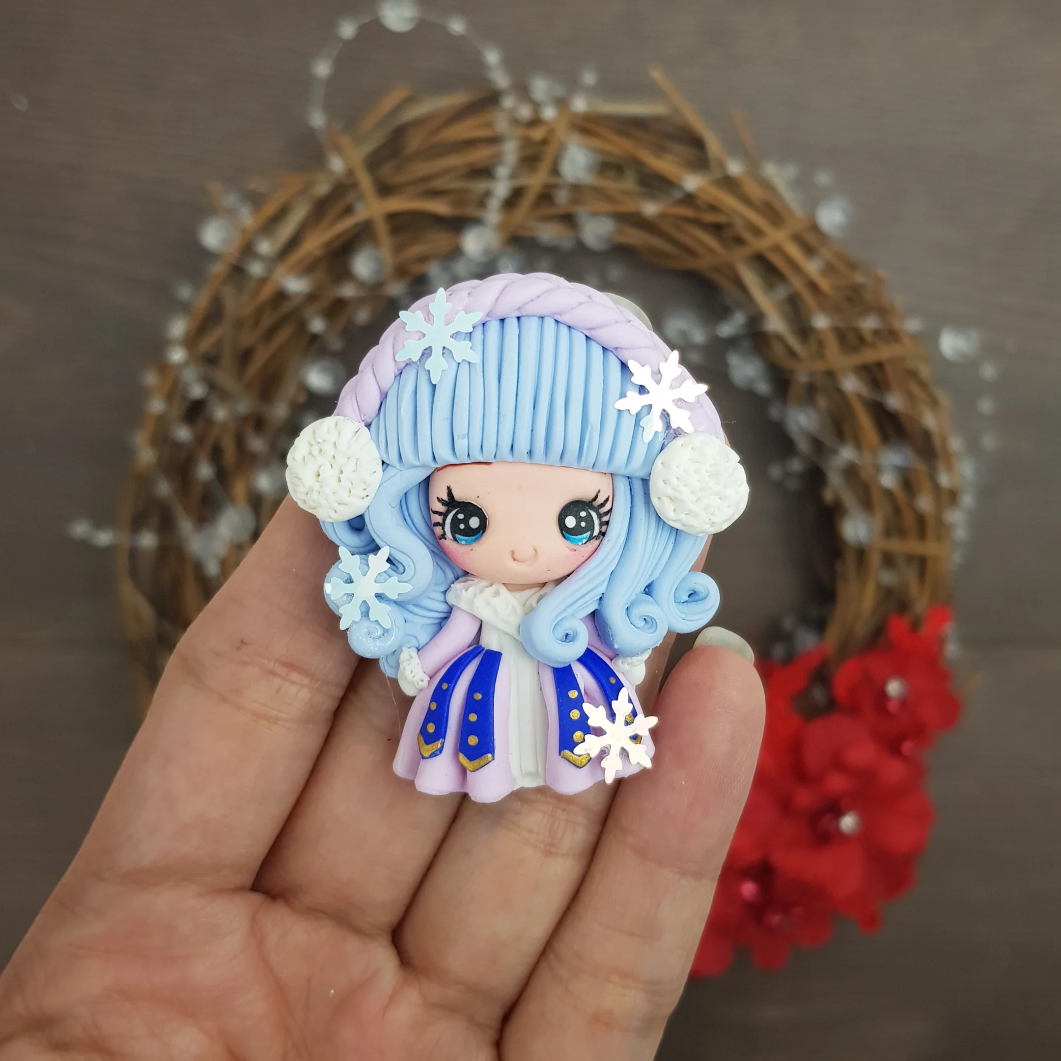 Warm winter girl - Embellishment Clay Bow Centre - Image 2