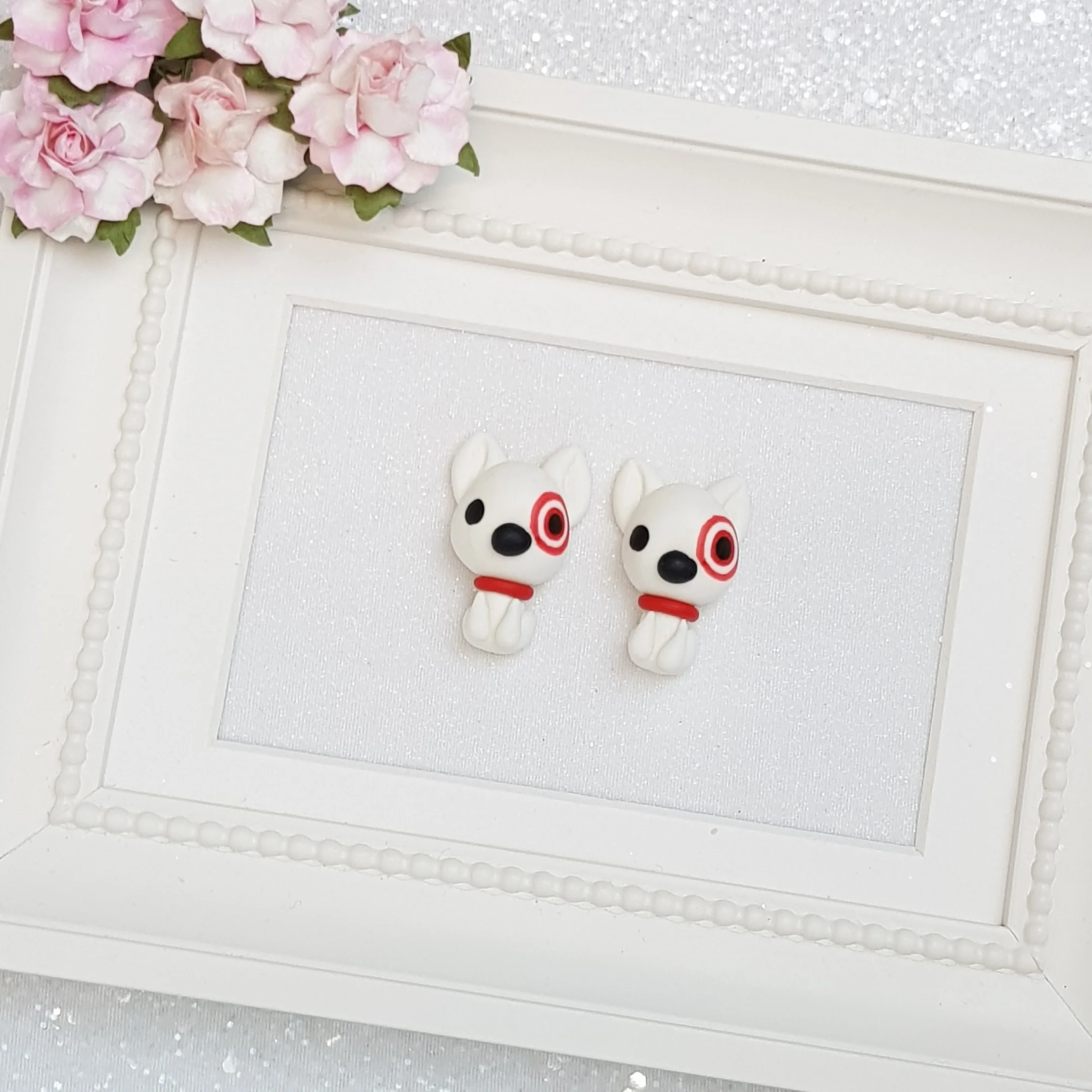 White Dog - Handmade Flatback Clay Bow Centre