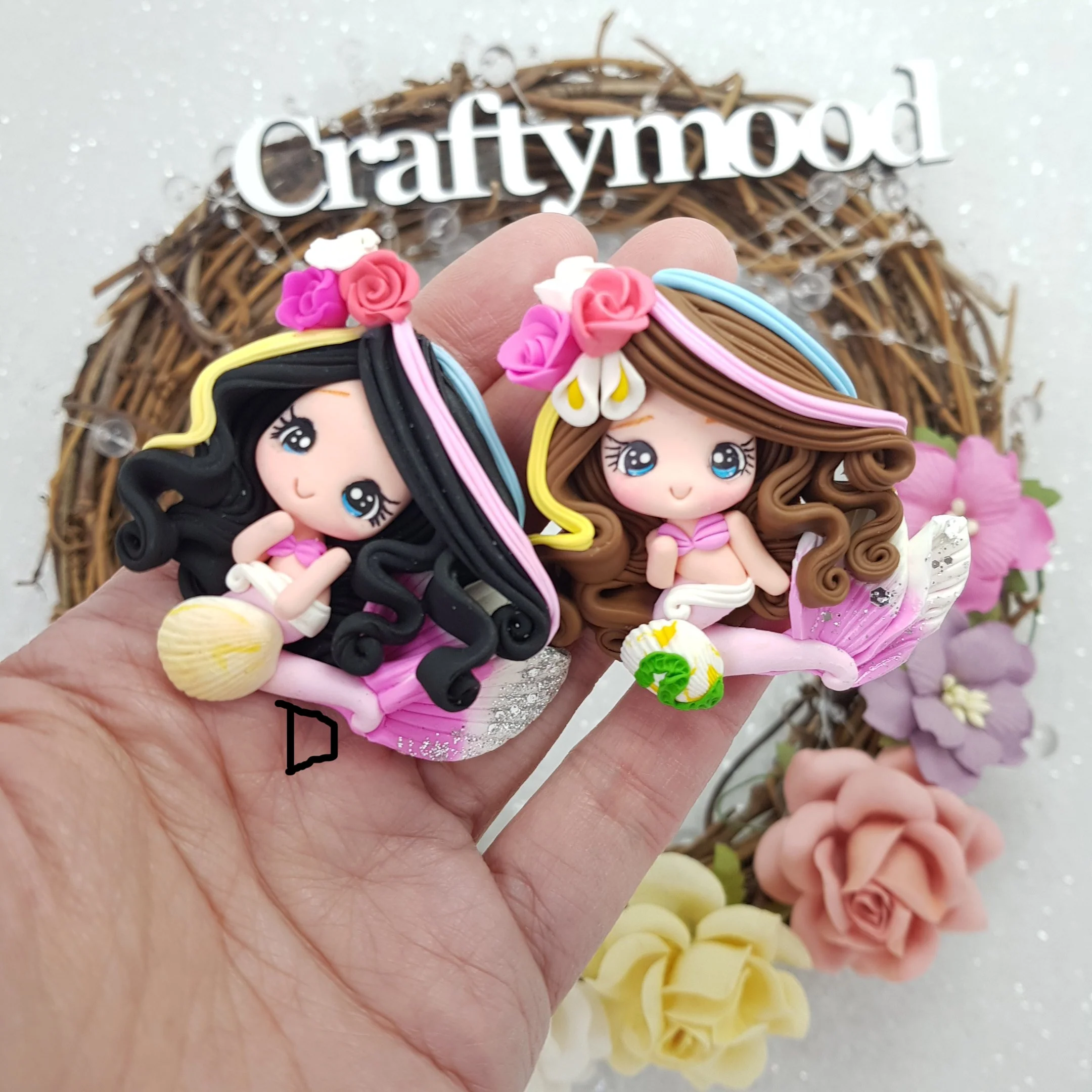 White Pink mermaid - Clay Charm Embellishment limited - Image 3