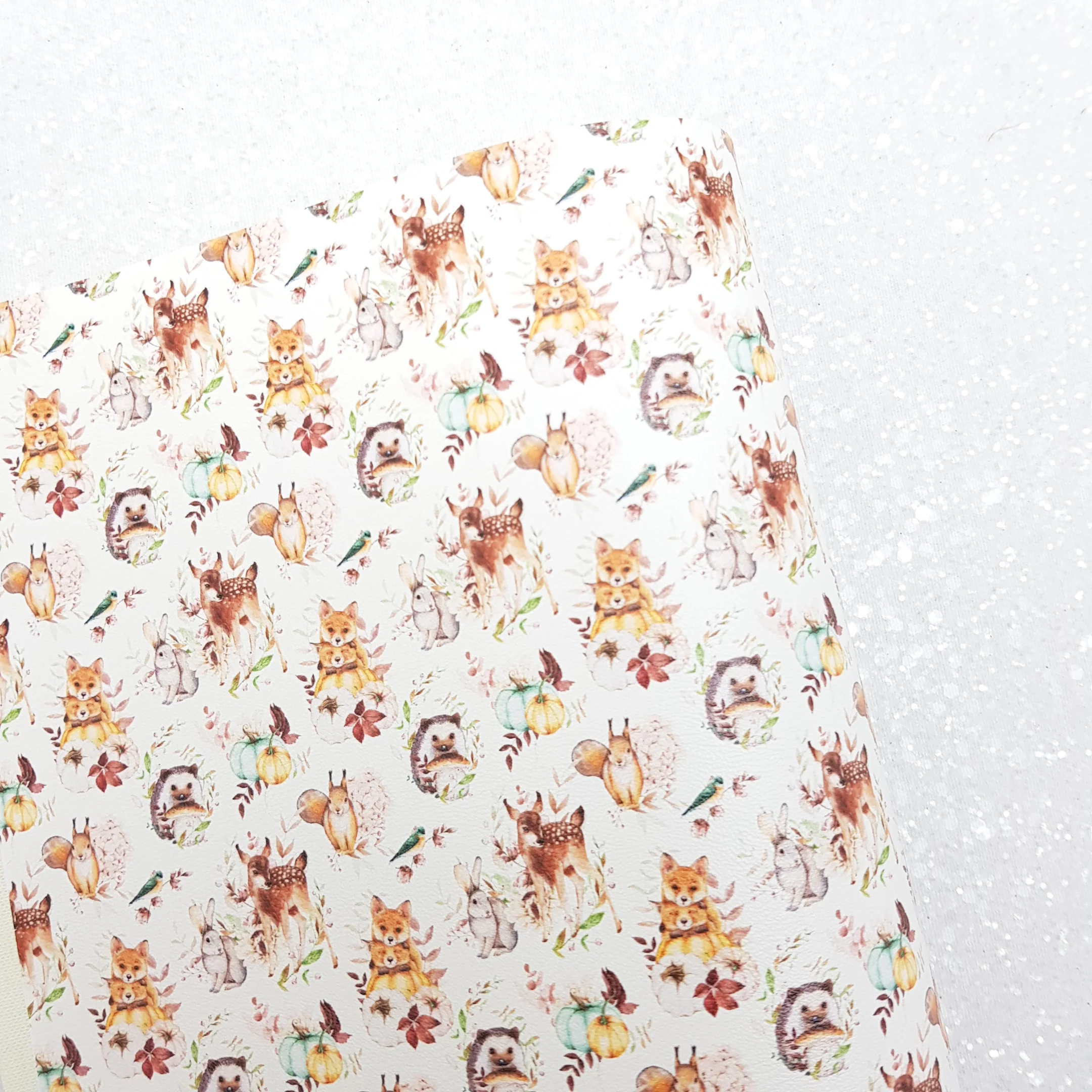 woodland critters fall - Pu Leather vinyl - canvas - choose Fabric material Sheets