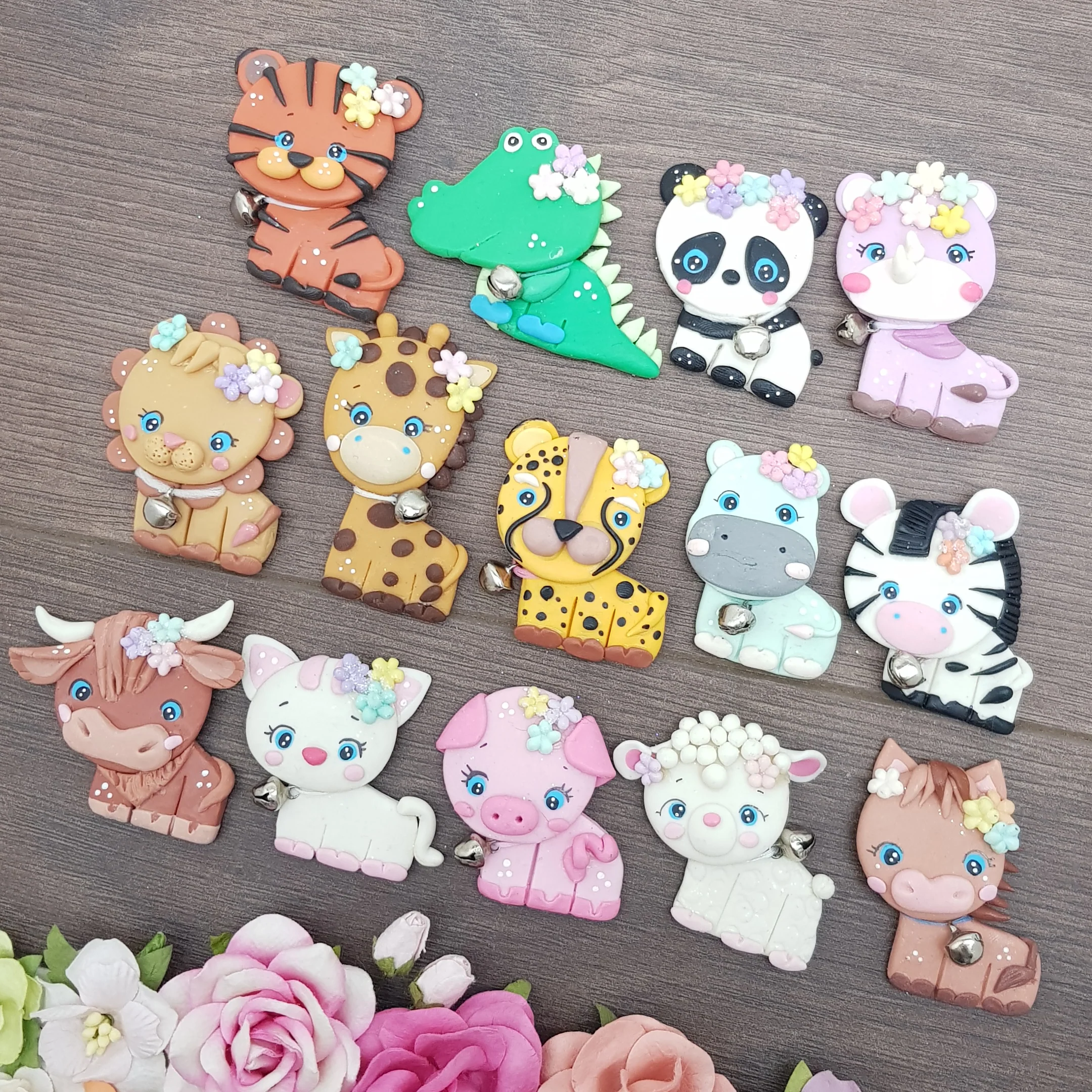 SALE - zoo and farm animal - Handmade Flatback Clay Bow Centre - Image 2